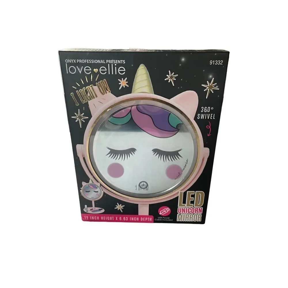 Love Ellie Onyx LED Unicorn Makeup Mirror with Storage  USB Charge Dimmable